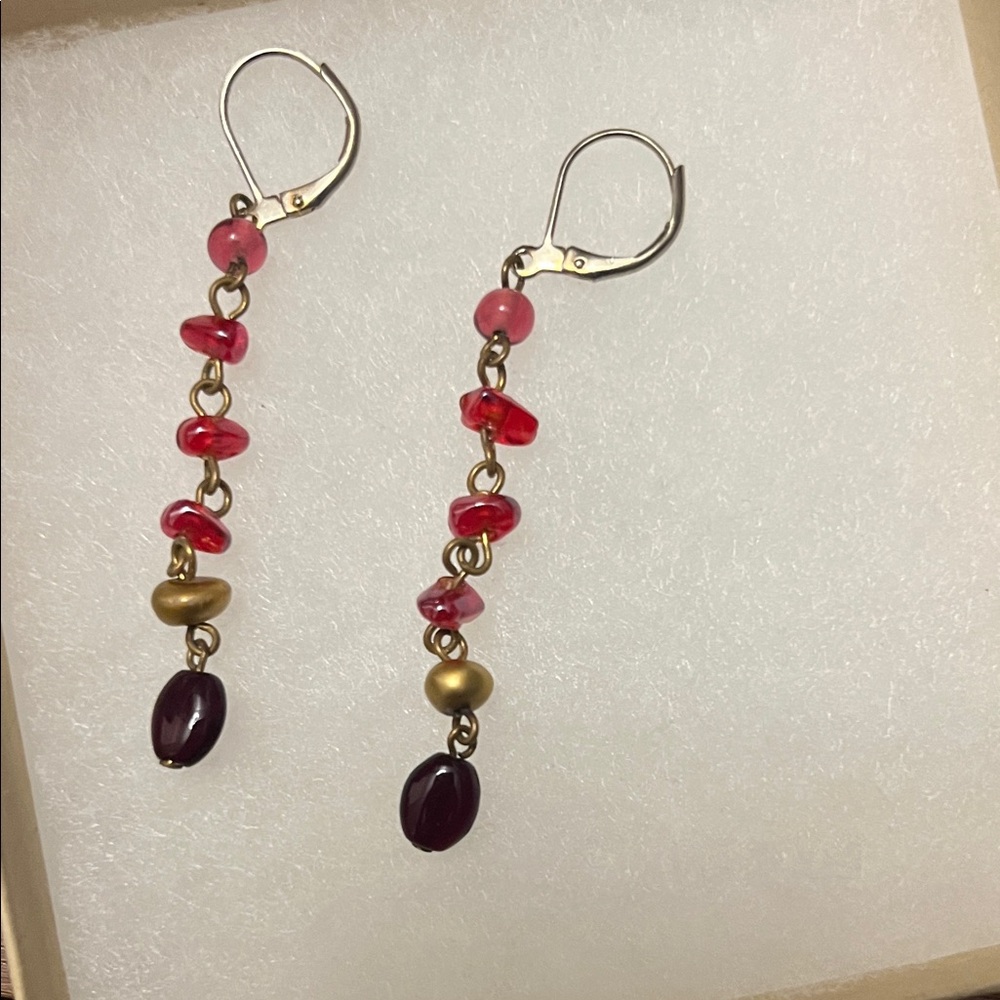 Elegant Gold and Red Dangle Earrings